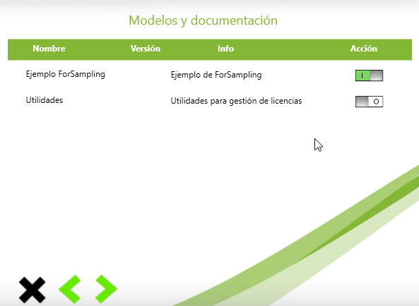 Opción «Ejemplo ForSampling» marcada para descargar el archivo de ejemplo